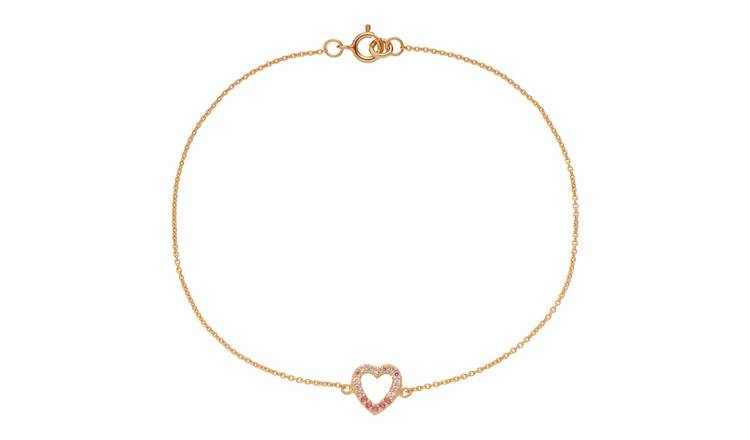 Revere 9ct Rose Gold Plated Cubic Zirconia Heart Bracelet