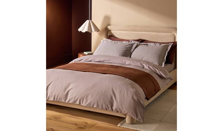 Habitat Cotton Oxford Edge Stripe Cocoa Bedding Set - King size