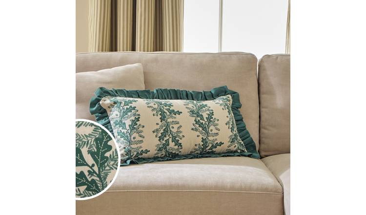 Argos Home Oak Leaves Printed Ruffle Cushion Green - 60x30cm