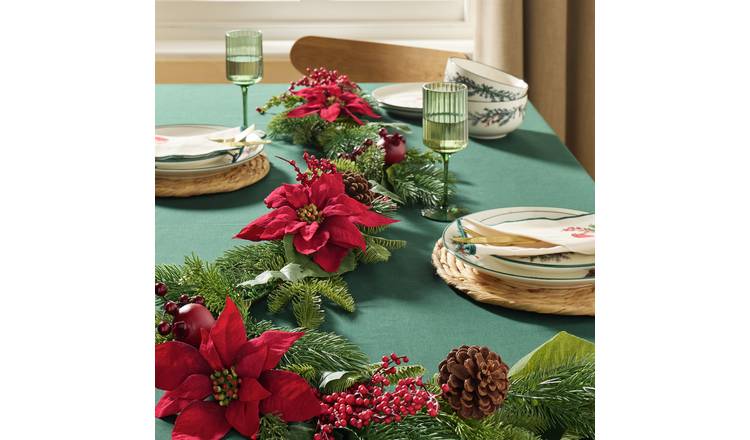Argos Home Red Poinsettia Berry & Pinecone Garland