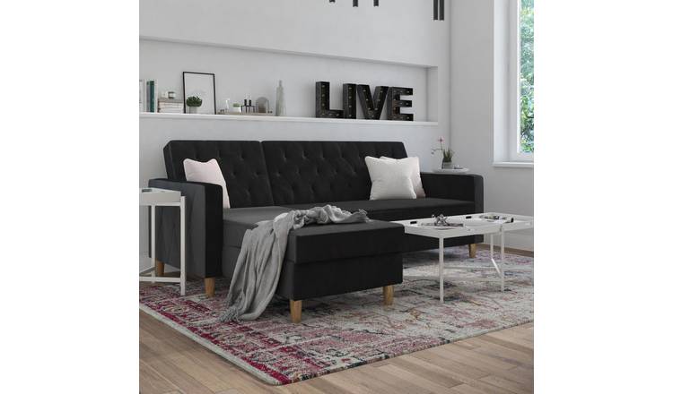Dorel Liberty Velvet Futon Sofa Bed - Black