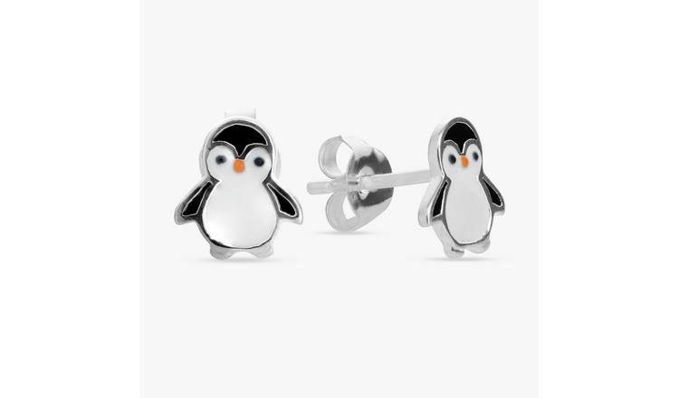 Revere Kids Sterling Silver Penguin Enamel Earrings