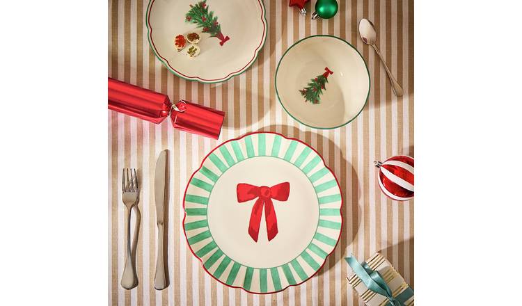 Argos Home 12 Piece Tree and Bow Stoneware Dinner Set - Cream