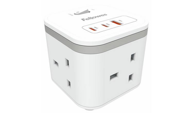 Fellowes 3 Socket 2m USB-A & USB-C Power Cube - White