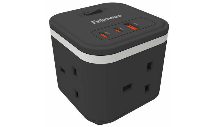 Fellowes 3 Socket 2m USB-A & USB-C Power Cube - Black