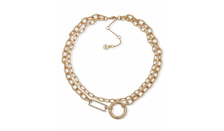DKNY Gold Tone Pave Double Row Necklace