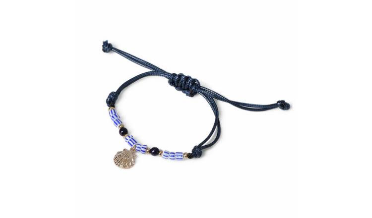 Freedom Shell Charm Blue Adjustable Cord Bracelet