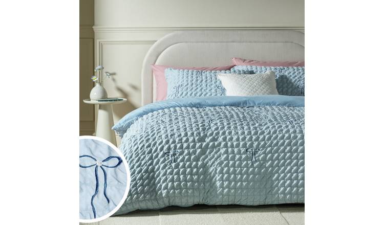 Argos Home Embroidered Bows Blue Bedding Set - Single