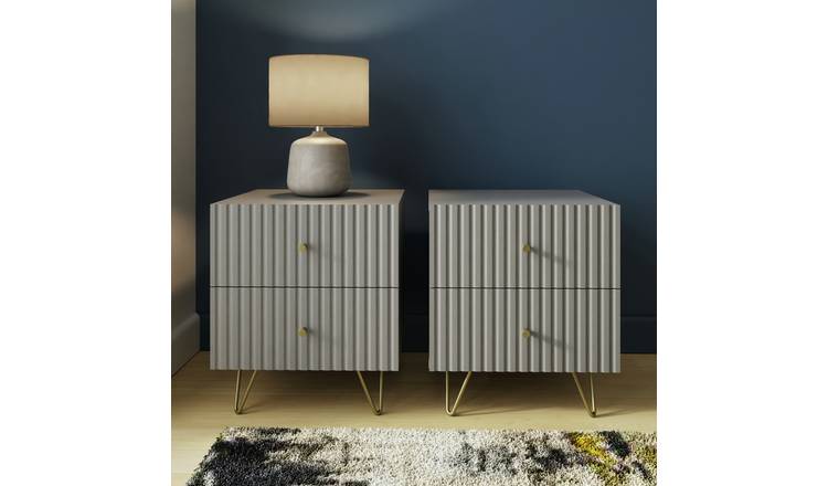 GFW Thalia 2 Drawer Set of 2 Bedside Table - Grey