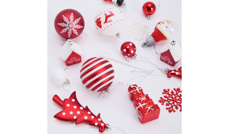 Argos Home Assorted Christmas Red and White Christmas Bauble - Pack of 70