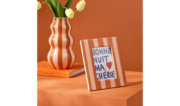 Habitat Stripe Orange Earthenware Picture Frame - 4x6"