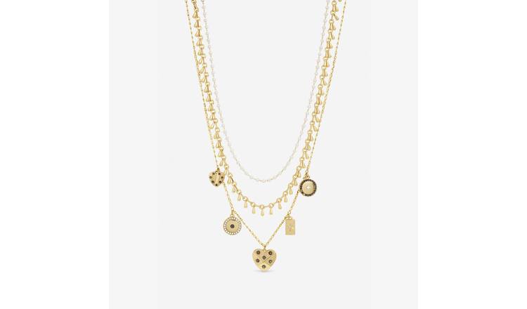 Lipsy Mood Gold Plated Celestial Charm Multirow Necklace