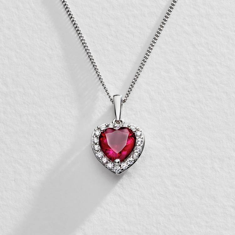 Revere Sterling Silver Ruby Colour Heart Pendant 0