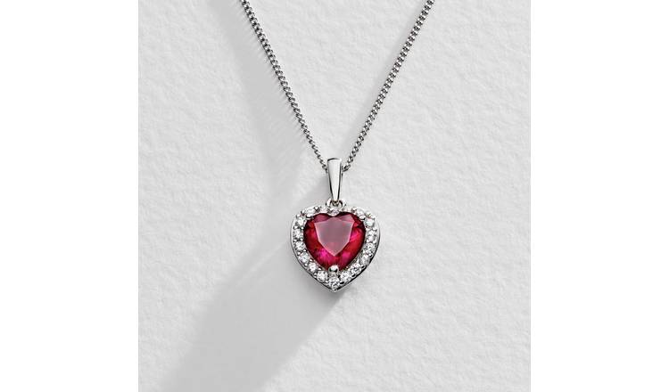 Revere Sterling Silver Ruby Colour Heart Pendant