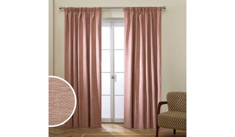 Habitat Basket Weave Blackout Pencil Pleat Curtain - Rose - 117x137cm