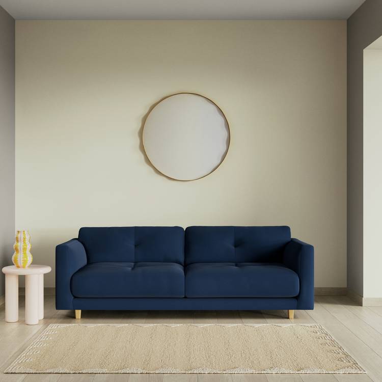 Habitat Emely Fabric 3 Seater Sofa - Navy Blue - Ash Leg 0