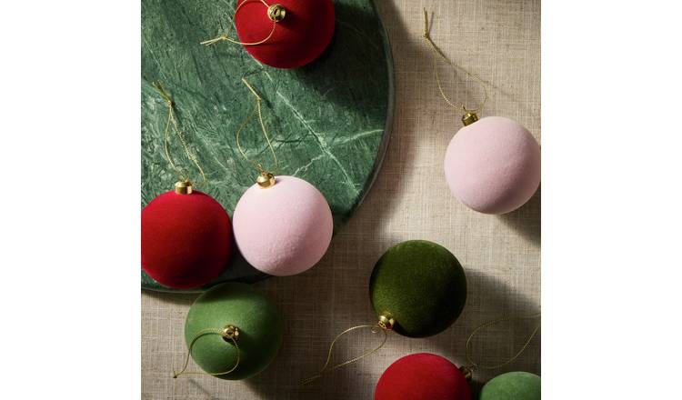 Habitat Velvet Shatterproof Christmas Baubles - Pack of 9