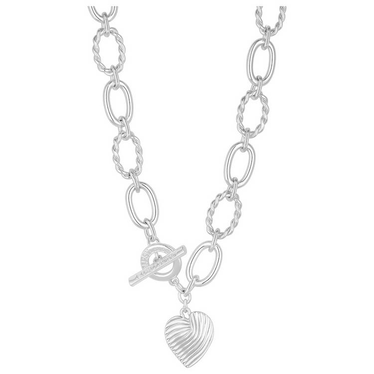 Lipsy Silver Plated Textured Heart Charm T-Bar Necklace 0