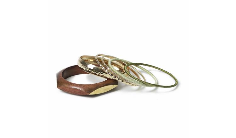 Freedom Gold Tone Metal and Wood Bangle Set