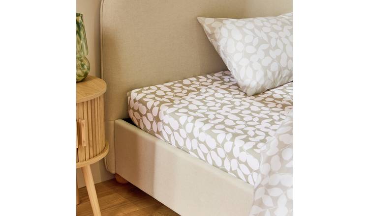 Argos Home Polycotton Floral Leaf Natural Fitted Sheet - Double