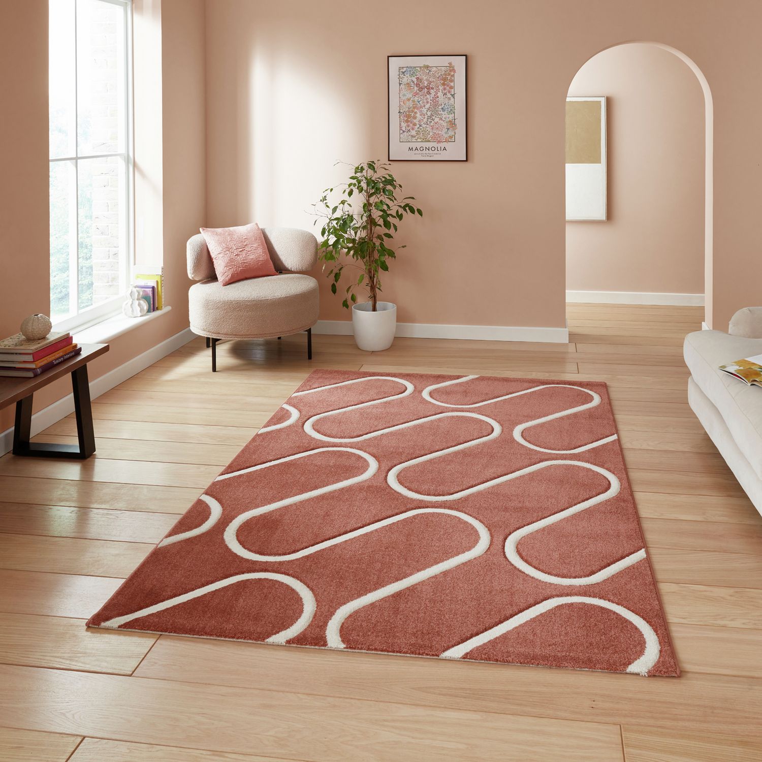 Catherine Lansfield Linear Curve Terracotta Rug 80x150cm