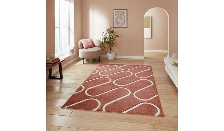 Catherine Lansfield Linear Curve Terracotta Rug- 80x150cm