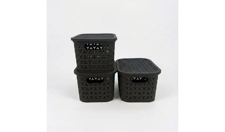 Strata Urban 3x4L Plastic Storage Baskets with Lid -Charcoal