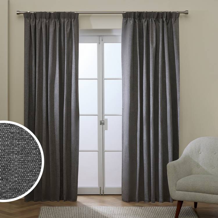 Habitat Basket Weave Blackout Pencil Pleat Curtain - Grey - 168x229cm 0