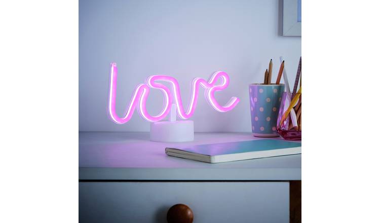 Glow Neon Effect Love LED Kids Table Lamp - White