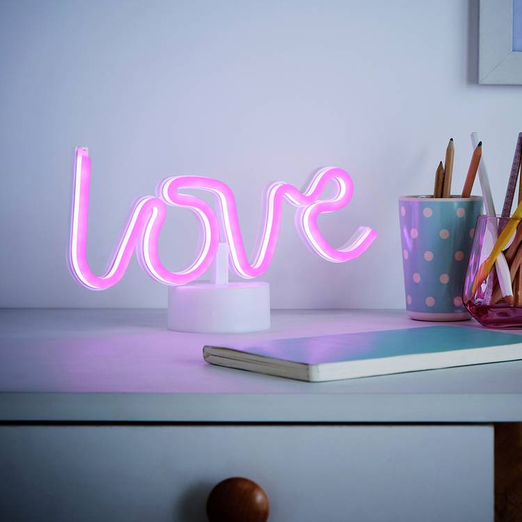 Glow Neon Effect Love LED Kids Table Lamp - White 0