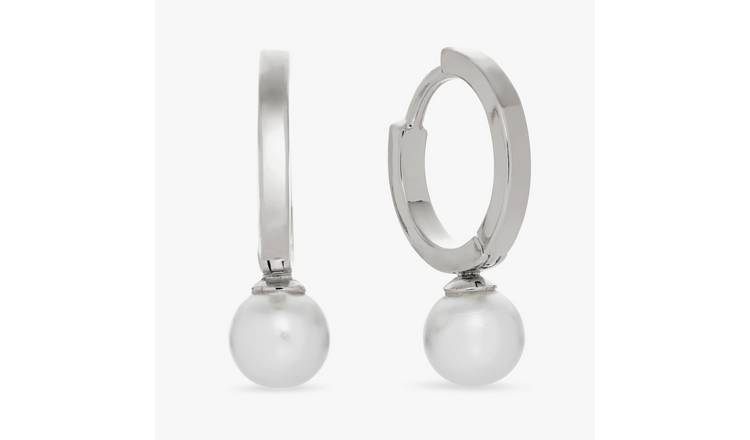 Revere Sterling Silver Pearl Drop Hoop Earrings