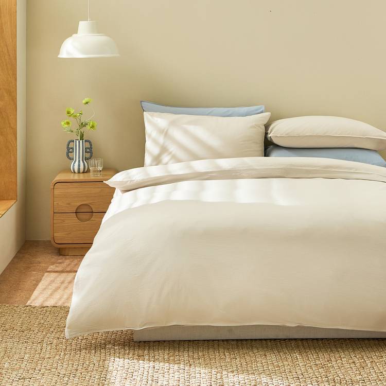 Habitat Washed Stone Cotton Plain Beige Bedding Set - King size 0