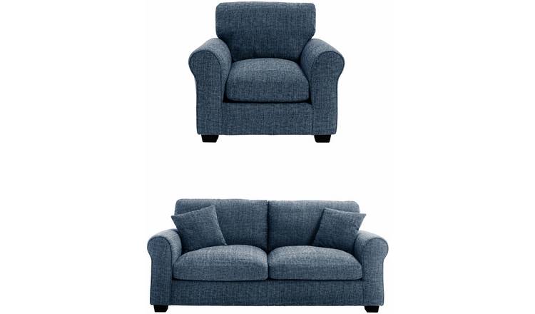 Argos Home Lisbon Fabric Chair & 2 Seater Sofa - Blue