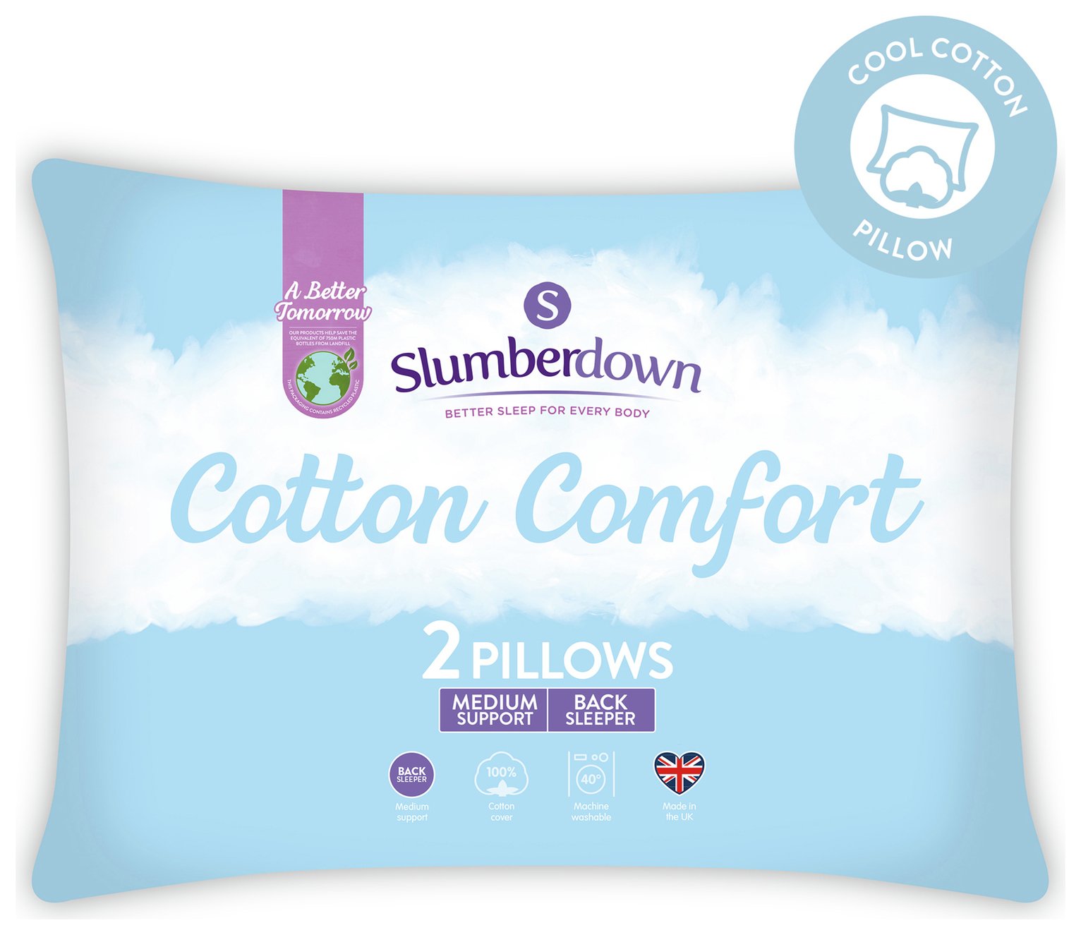 Slumberdown Cotton Comfort Medium Pillow - 2 Pack