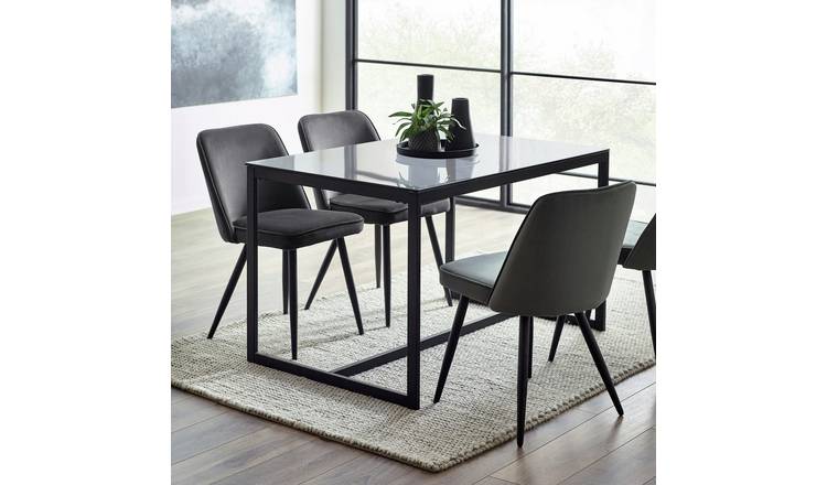 Julian Bowen Chicago Glass Dining Table & 4 Grey Chairs