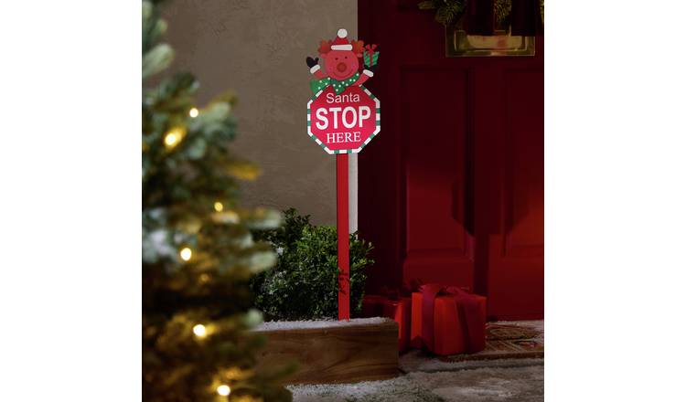 Argos Home Santa Stop Here Sign Christmas Decoration