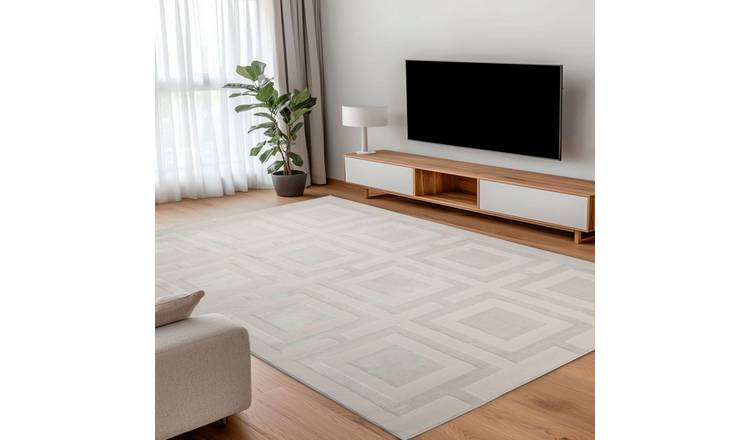Homemaker Atelier Squares Ivory Short Pile Rug - 160x230cm