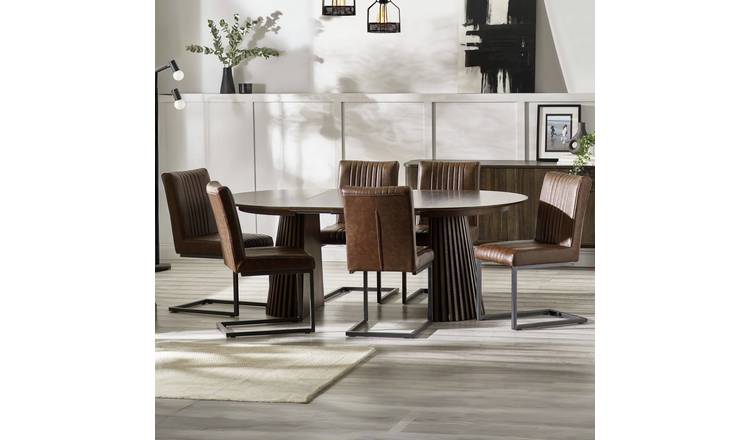 Julian Bowen Arya Ext Round Dining Table & 6 Brown Chairs
