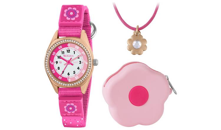 Tikkers Flower Necklace, Purse And Pink Watch Gift Set