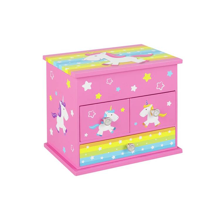 Mele Unicorn Jewellery Box with 3 Drawers 0