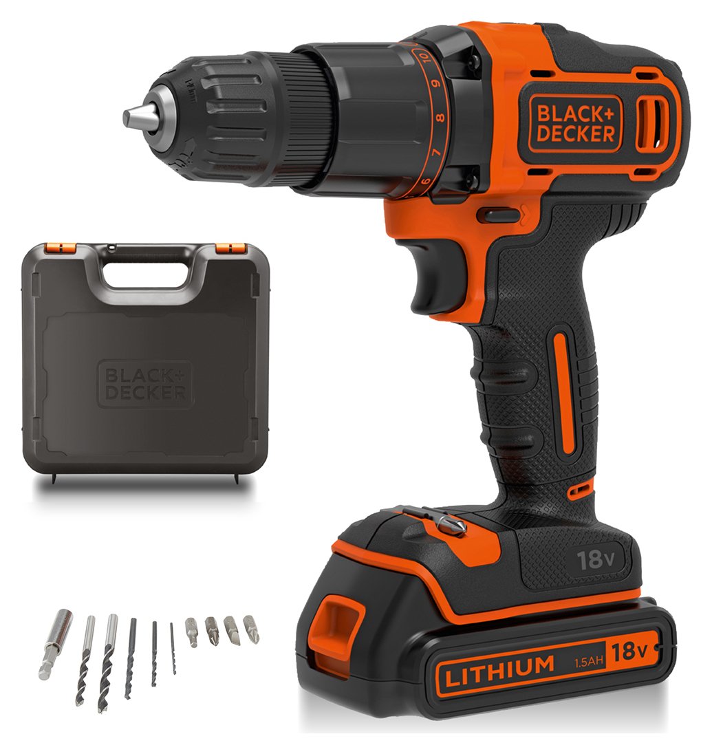 Black   Decker Cordless Hammer Drill with Battery - 18V