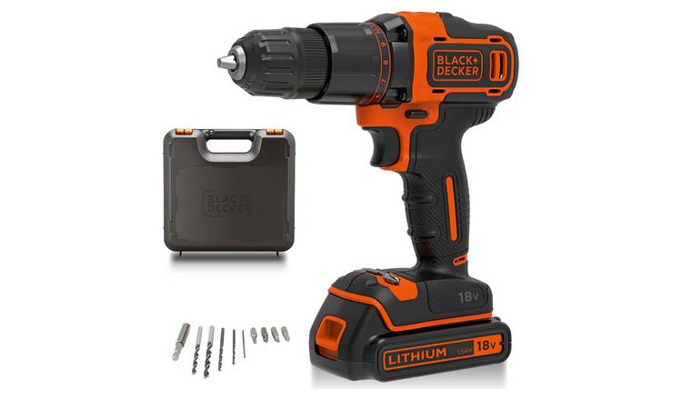 Black + Decker 18V Cordless Hammer Drill with Battery 