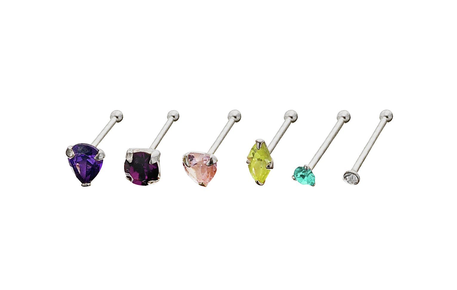 State of Mine Silver Crystal Shapes Nose Studs - Set of 6