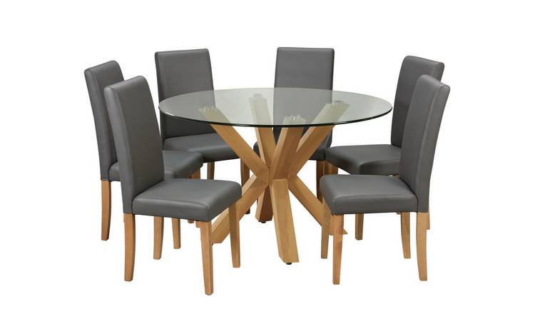 Buy Argos Home Alden Glass Dining Table 6 Charcoal Chairs Dining Table And Chair Sets Argos