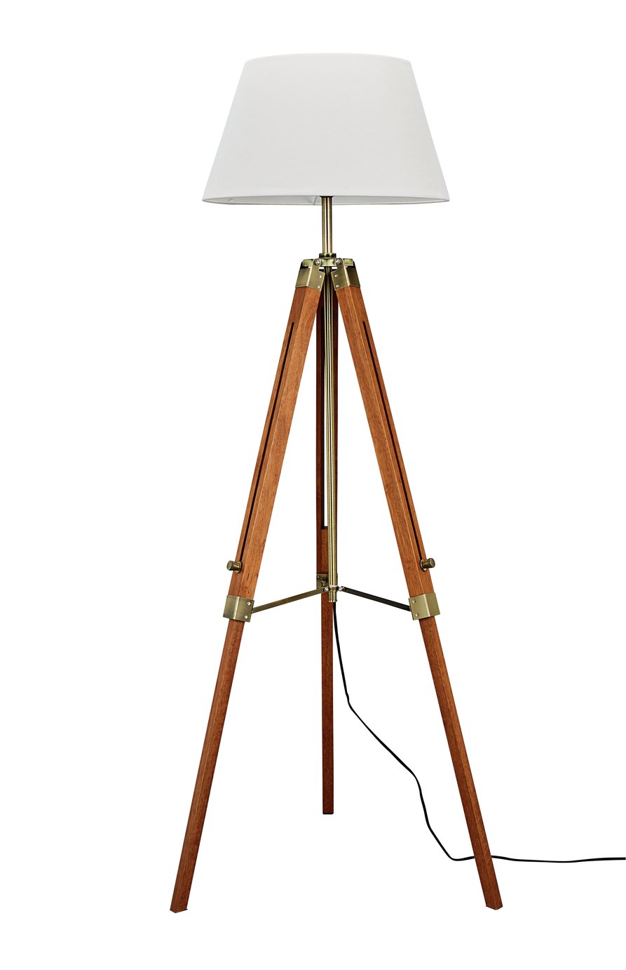 Argos Home Colonial Tripod Floor Lamp - Antique Brass & Wood