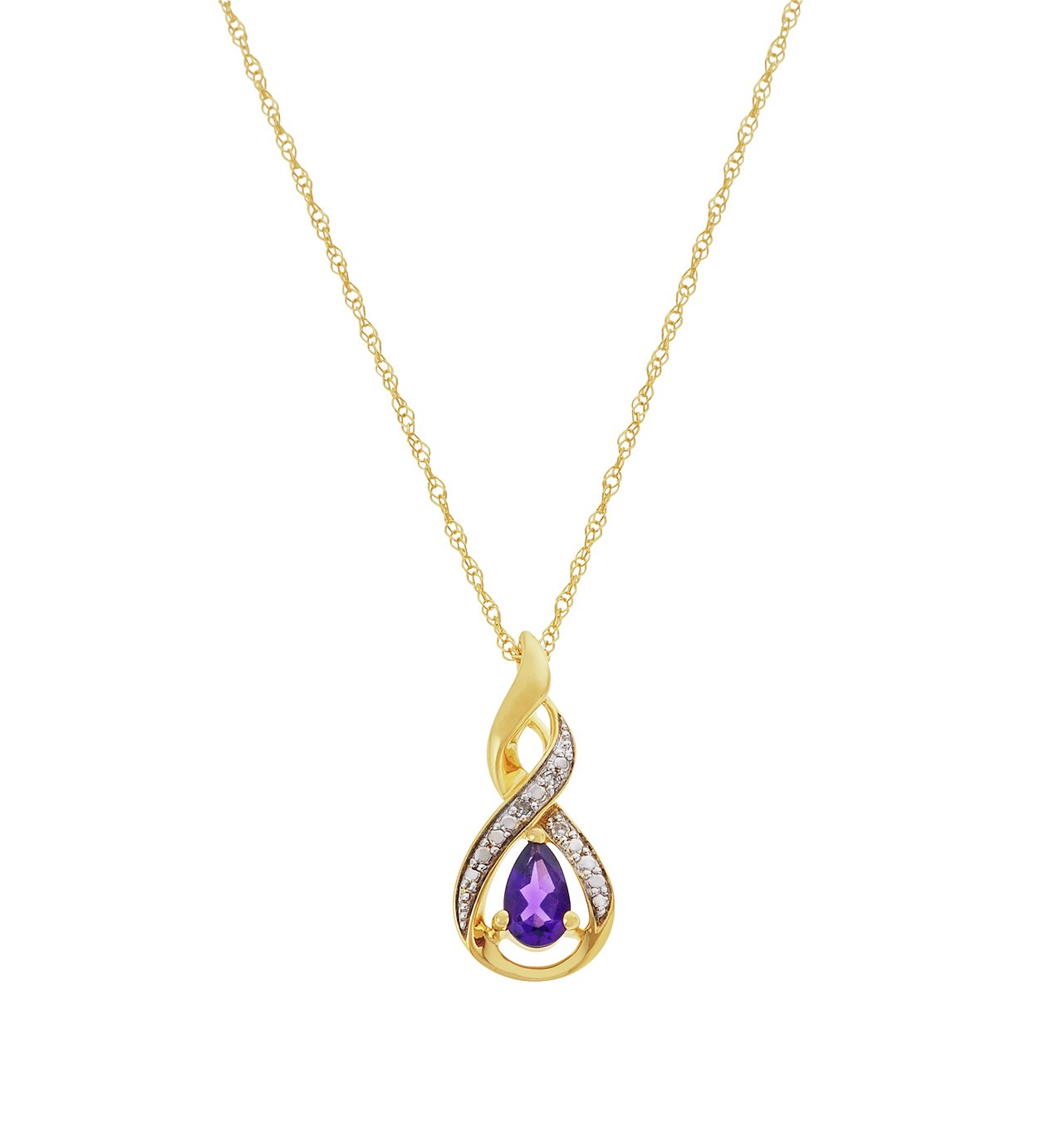 Revere 9ct Gold Amethyst & Diamond Pendant 18 Inch Necklace