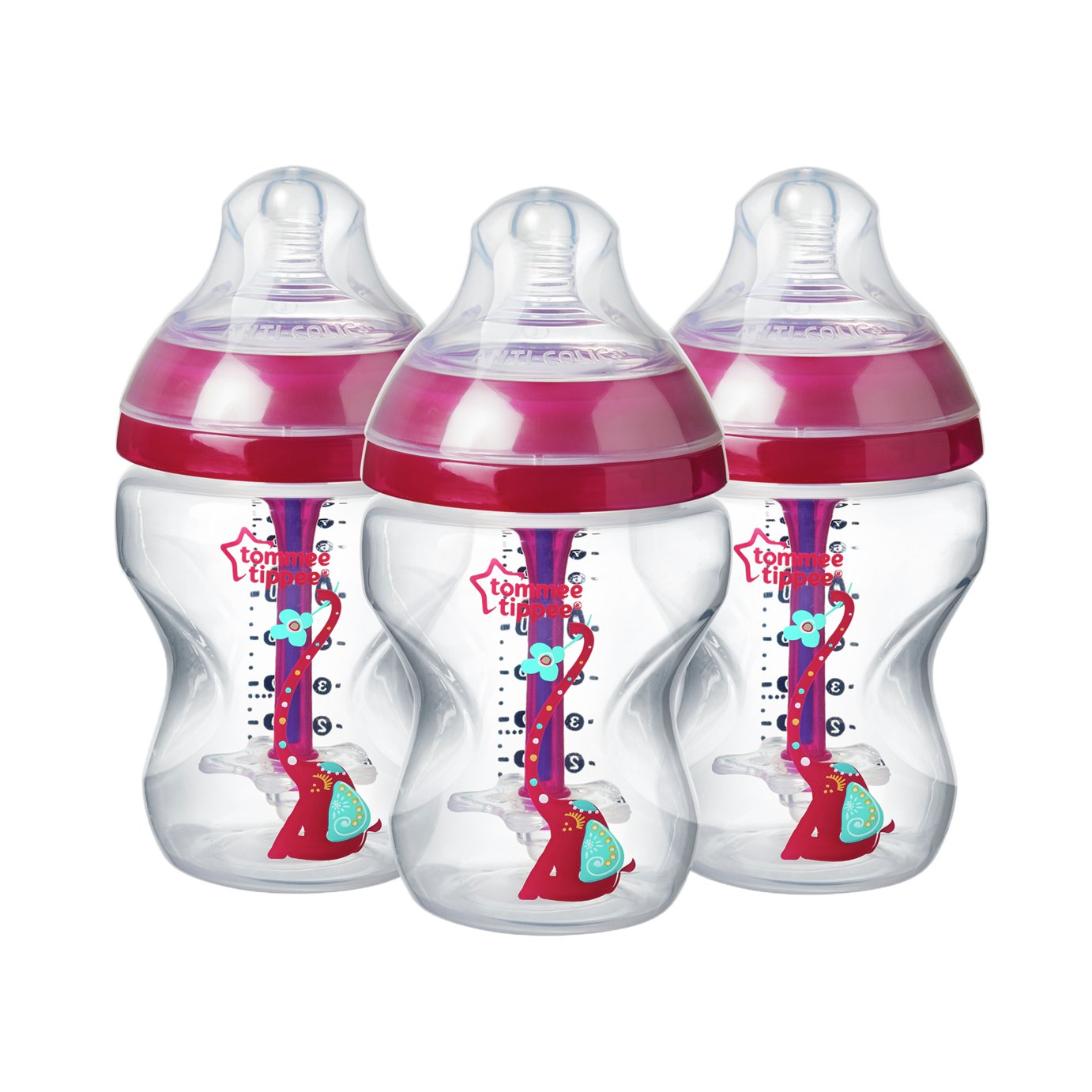 Tommee Tippee Advanced Anti-Colic Pink Bottles - 260ml x 3