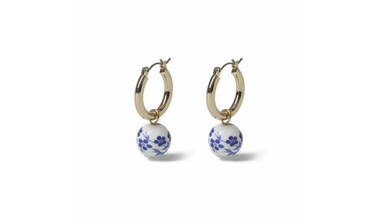 Freedom Blue & White Mosiac Ball Hoop Earrings