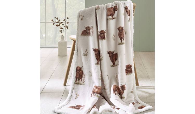 Catherine Lansfield Angus Highland Cow Throw-White-270x130cm