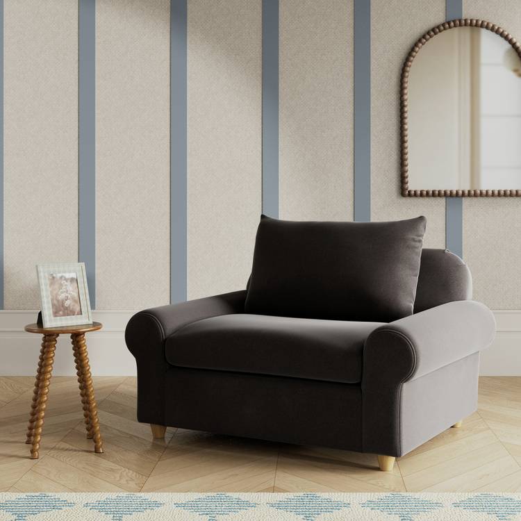 Habitat Whitby Velvet Cuddle Chair - Slate Grey - Ash Leg 0